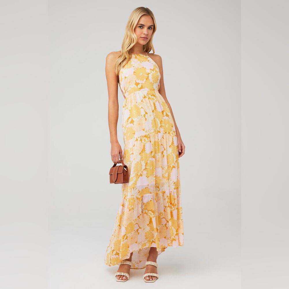 MinkPink Yellow Floral Strappy Maxi Dress Large